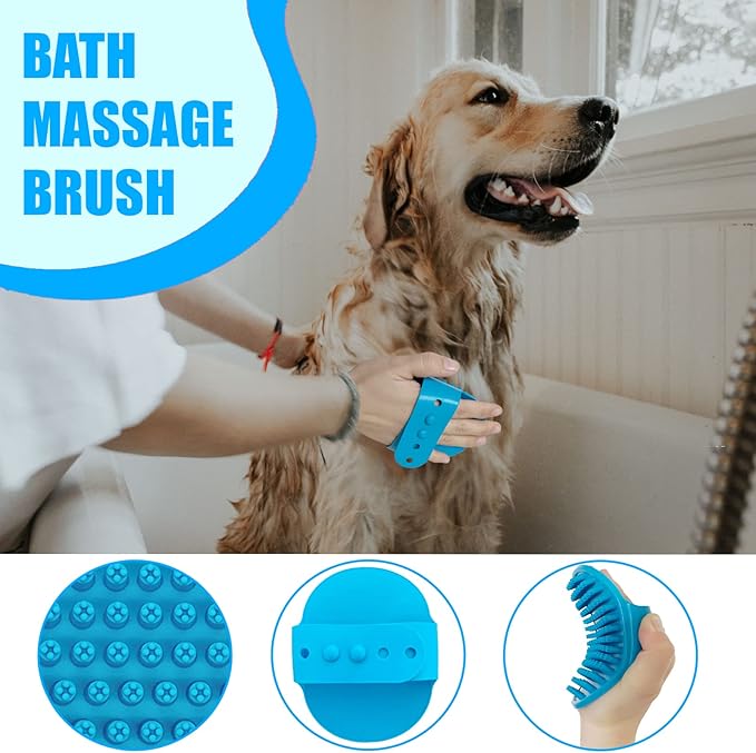 Dog Brush Grooming Kit 5PCS - Dog Brushes for Grooming, Dog Brush for Shedding,Puppy Brush and Flea Comb for Dogs, Slicker Brush Comb and Dog Hair Brush Set Blue