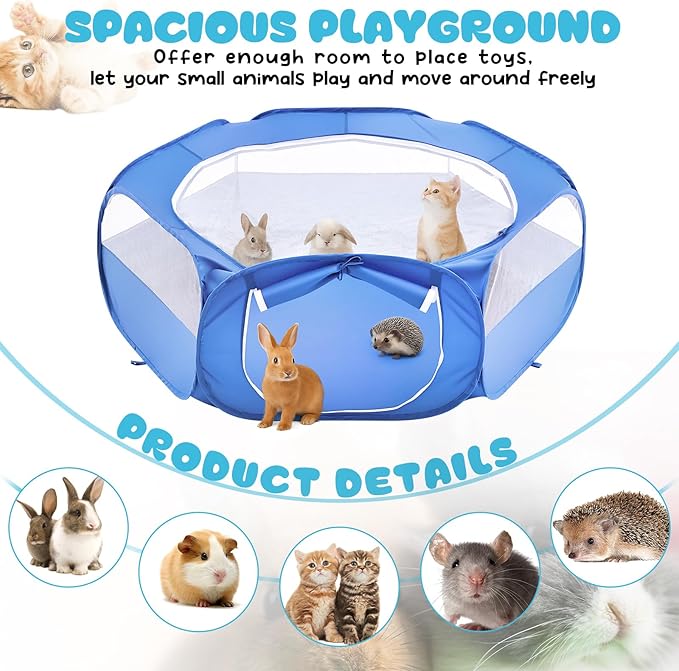 16 Pcs Large Rabbit Starter Kit, 47.2" x 47.2" x 15" Waterproof Rabbit Playpen, Animal Grooming Kit, Storage Bag, Food Water Bowls, Grass Rugs for Bunny, Adult Guinea Pigs, Ferret, Hamster