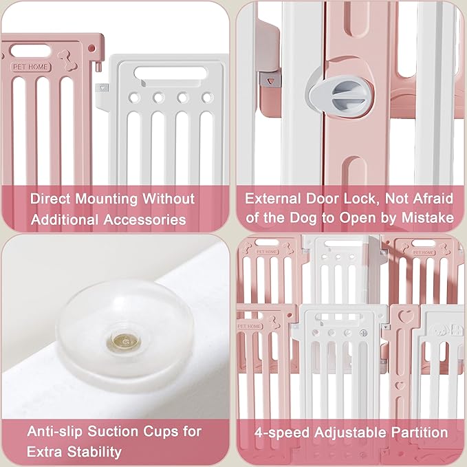2 Room Dog Playpen with Door,DIY Shape Combination Puppy Pen,16-Panel+2 Link Piece+Large Door+Small Door,25.5" H Dog Fence,Non-Slip&Secure Pet Gate,Easy to Assemble,Pink + White