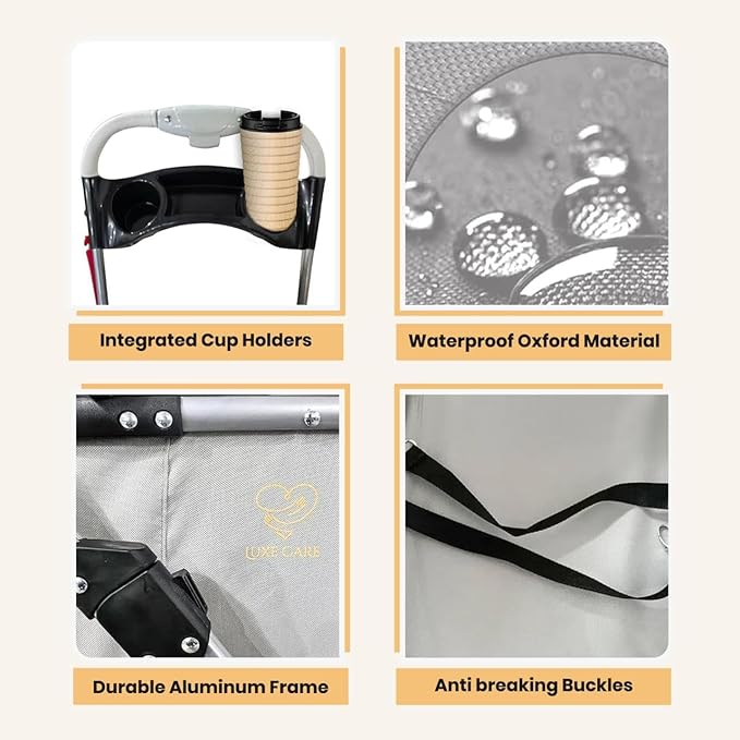 Luxe Haus 4 Wheel Foldable Pet Stroller - Lightweight Dogs and Cats Stroller Upto 50lbs with Mesh Canopy, Storage Basket and Cup Holder, Durable for Walks and Outings (Medium)