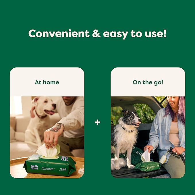 Earth Rated Dog Wipes, Hypoallergenic, Cleaning and Hydrating, for Grooming Paws, Body and Butt, Lavender Scented, 400 Count