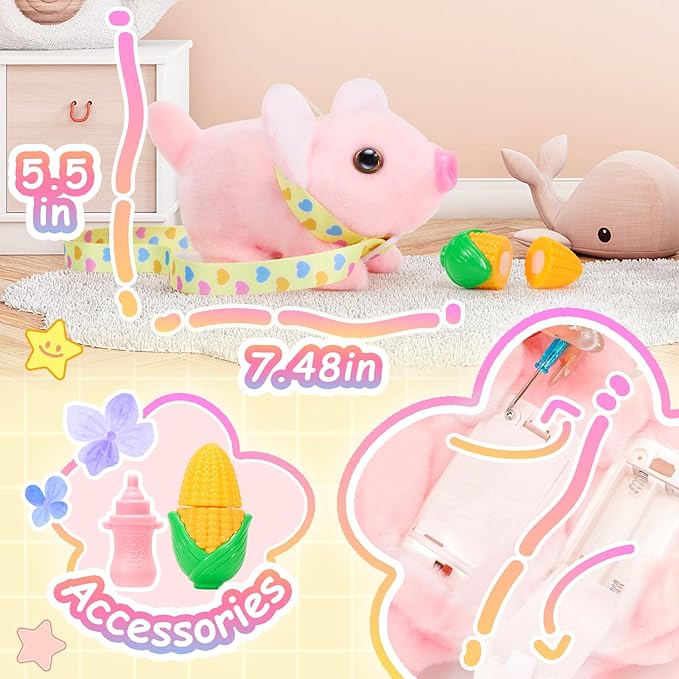 Tagitary Plush Toys Pig with Sounds, Interactive Electronic Pig Toys That Can Walk, Twitch Nose, Wag Tail, Stuffed Toys for Toddlers, Easter Christmas Birthday Gift