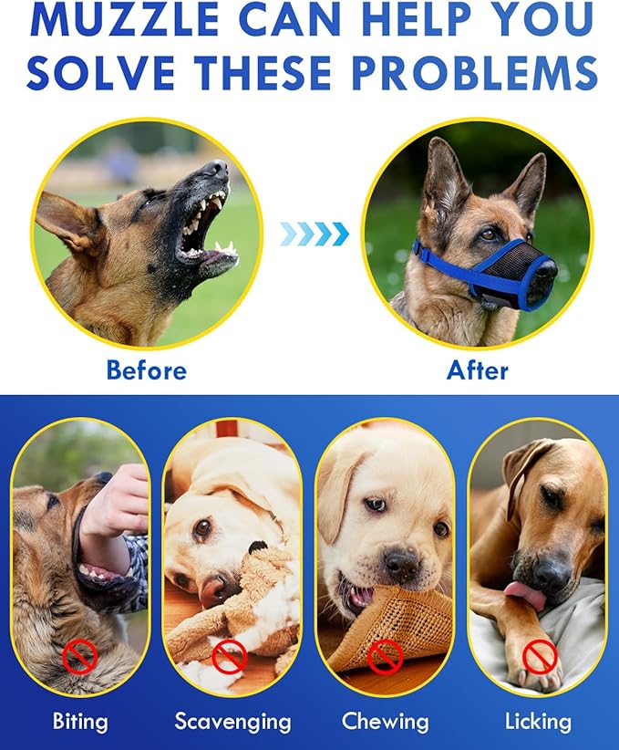 Dog Muzzle, Soft Air Mesh Muzzle for Small Medium Large Dogs Anti Biting Barking Chewing, Breathable Drinkable Adjustable Loop Pets Muzzle for German Shepherd Husky Labrador Retriever (Blue,S)
