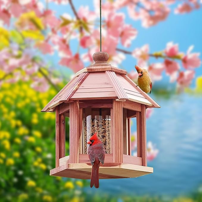 Large Gazebo Hanging Bird Feeders for Outside Clearance - Aromatic Red Cedar Birdfeeder for Outdoor- Lifetime Durability - Flythrough Bird Feeding Station - All Birds Available (6 Lbs Capacity)