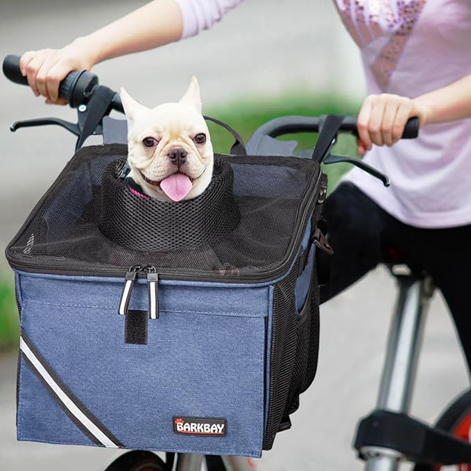 Pet Carrier Bicycle Basket Bag Pet Carrier/Booster Backpack for Dogs and Cats with Big Side Pockets,Comfy & Padded Shoulder Strap,Travel with Your Pet Safety(Classic Blue)