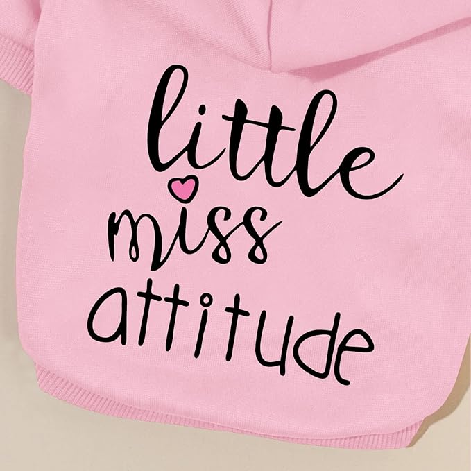 Cat Hoodies for Cats Puppy Pet Clothes Cat Apparel Little Miss Attitude Print Dog Hoodie for Small Medium Dogs Outfits for Kittens(Pink,L)