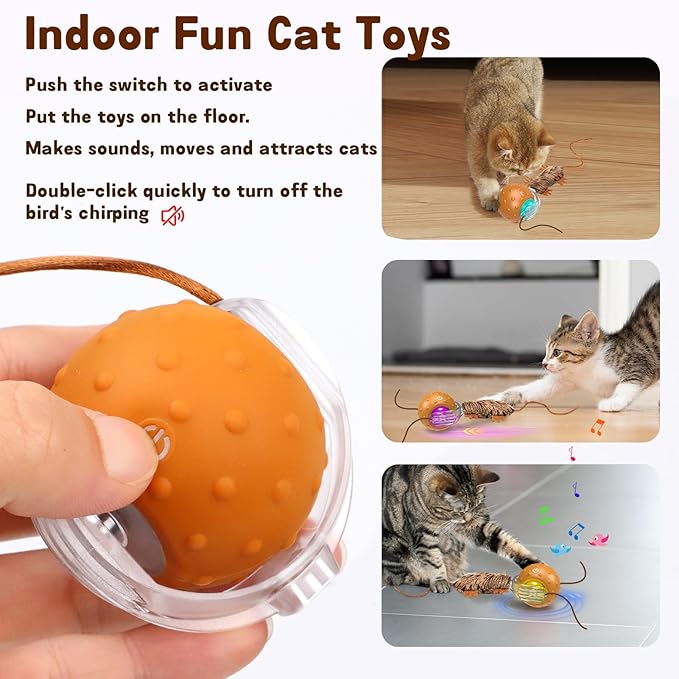 Interactive Cat Toy Ball - Automatic Interactive Cat Toy Designed by Mice, A Mobile Cat Ball, Boring Indoor Cat Toys