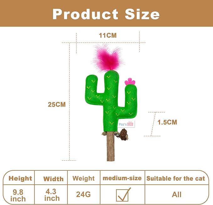 PAZ'S GIFT Catnip Toys - Cat Kick & Rope Toys for Indoor Play, Cat & Kitten Teething Chew Toys for Aggressive Chewing & Teeth Cleaning (Polygonum tinctorium Cactus)
