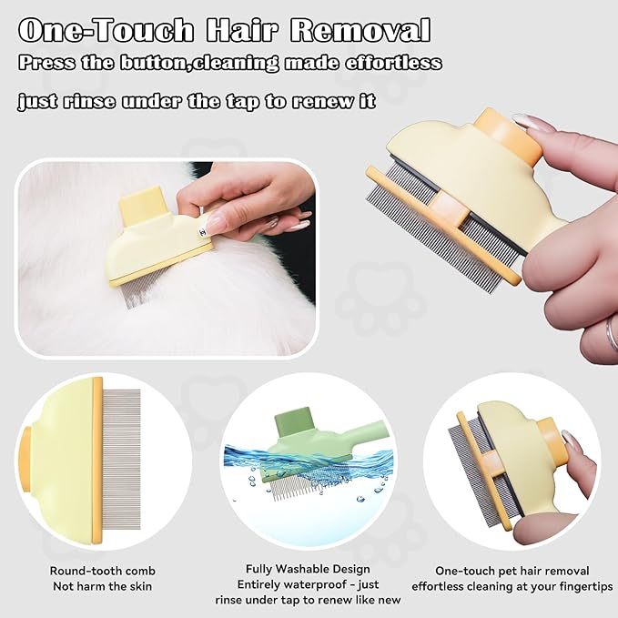 2 Pet Hair Removal Gloves, 2 Flea Combs for Cats and Dog,Reusable Electrostatic Gloves and Long & Short Flea Combs, 4 PCS pet hair removal tools