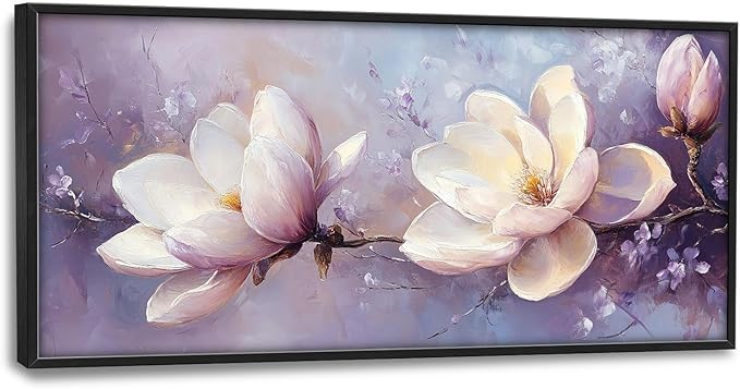 Large Floral Landscape Wall Art for Living Room, Purple Flower Canvas Oversized Wall Decor, Aesthetics Framed Pictures Painting Print Artwork for Bedroom Office 60L" x 30W"