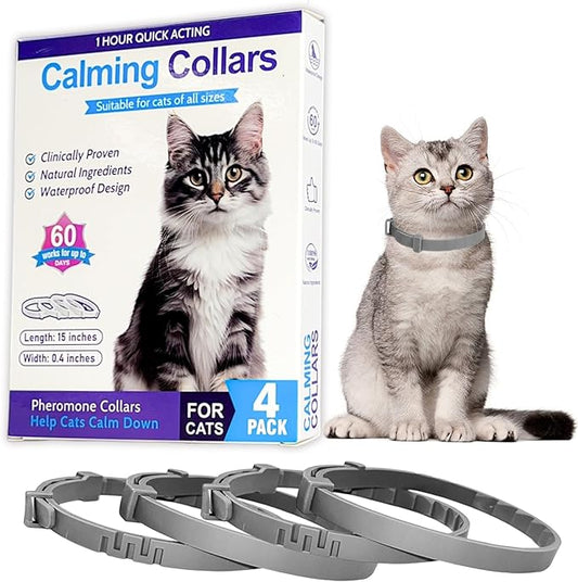 4 Pack Calming Collar for Cats - 60 Days Anxiety and Stress Relief, Relaxing Cat Collar, Adjustable Pheromones Collar for Cats,Natural Soothing for Continuous Calming