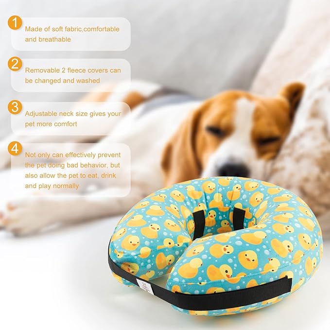 CuteBone Inflatable Dog Neck Donut with Removable Soft Fleece Covers for Small/Medium/Large Dogs and Cats After Surgery GWB04XL