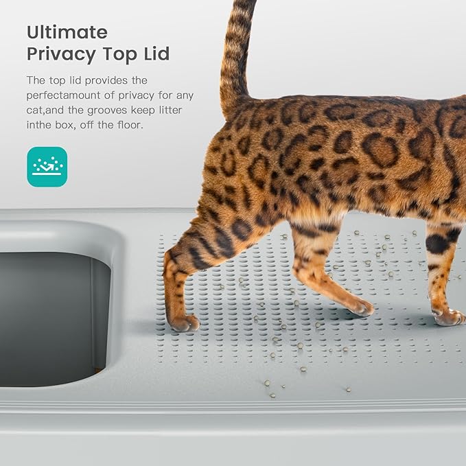 XL Stainless Steel Cat Litter Box Top Entry Extra Large Metal Litter Box with High Side for Big Cats, Multiple Cats, No Odor, Easy to Clean, Anti-Urine Leakage, Dog-Proof, Non-Sticky(Grey)