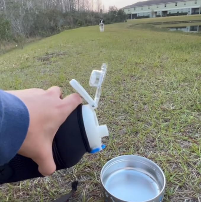 GiNT 37oz Insulated Stainless Steel Dog & Human Water Bottle, All-in-1 Travel Dispenser with Detachable Bowls & Carrying Case, Leak-Proof Pet Canteen for Walking, Hiking, Camping, Car (White)