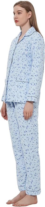 GLOBAL Flannel Pajamas for Women 2-Piece Comfy and Cozy Flannel Pj Set Cotton Loungwear