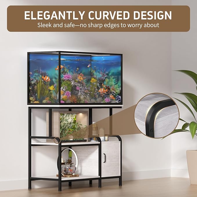 40-50 Gallon Fish Tank Stand,750 lbs Capacity Aquarium Stand,Heavy-Duty 3-Level Reptile Stand with Built-in Storage,36.8×15.7×31.5" Steel Terrarium Stand (Greige)