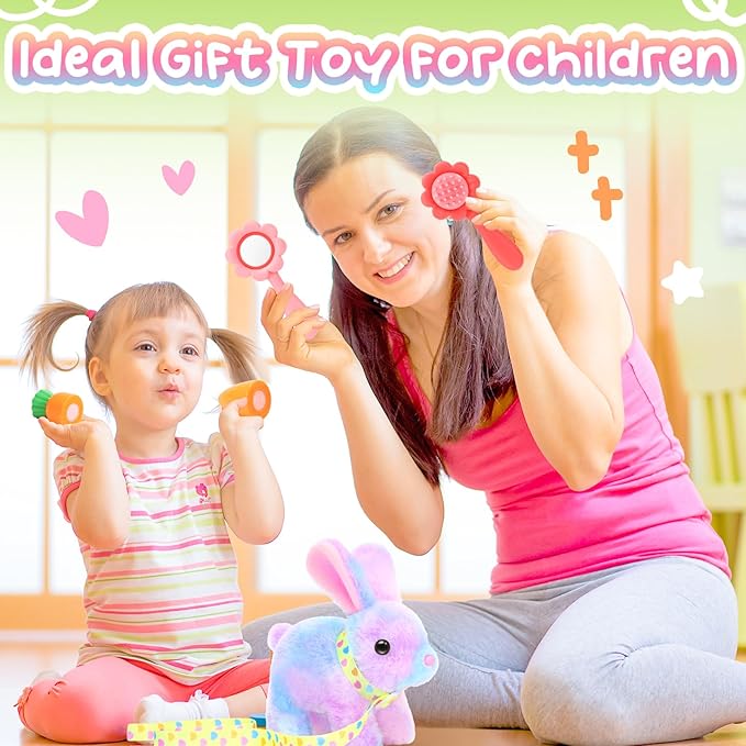 Tagitary Plush Toys Hopping Easter Stuffed Bunny with Sounds,Wiggling Ears,Jumping,Twitching Mouth and Nose,Easter Basket Stuffer Decor School Prize Birthday Gift for Kids