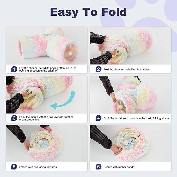 Tempcore Plush Pet Cat Tunnel Tube Cat Toys 3 Way Collapsible, Tunnels for Indoor Cats,Kitty Tunnel Bored Pet Toys Peek Hole Ball Puppy, Kitty, Kitten, Rabbit Rainbow