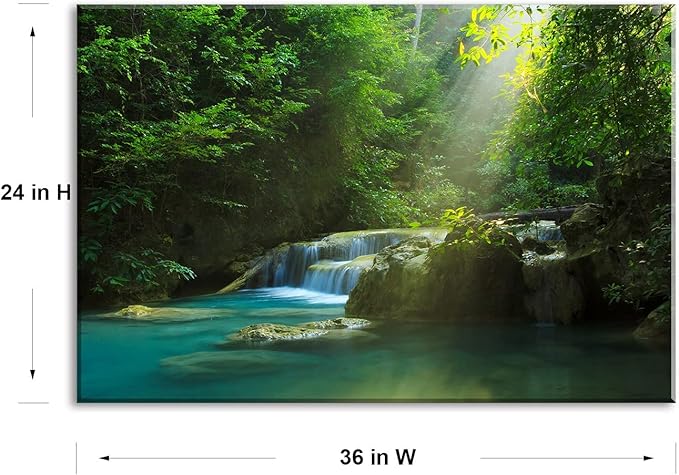 Silent Summer Forest Landscape Stretched Canvas Wall Art for Living Room Home, Bright Sun Shine on Stream Scenery Picture Print Artwork Decoration Painting Decor, Gallery Wrapped, Inner Frame (24x36)