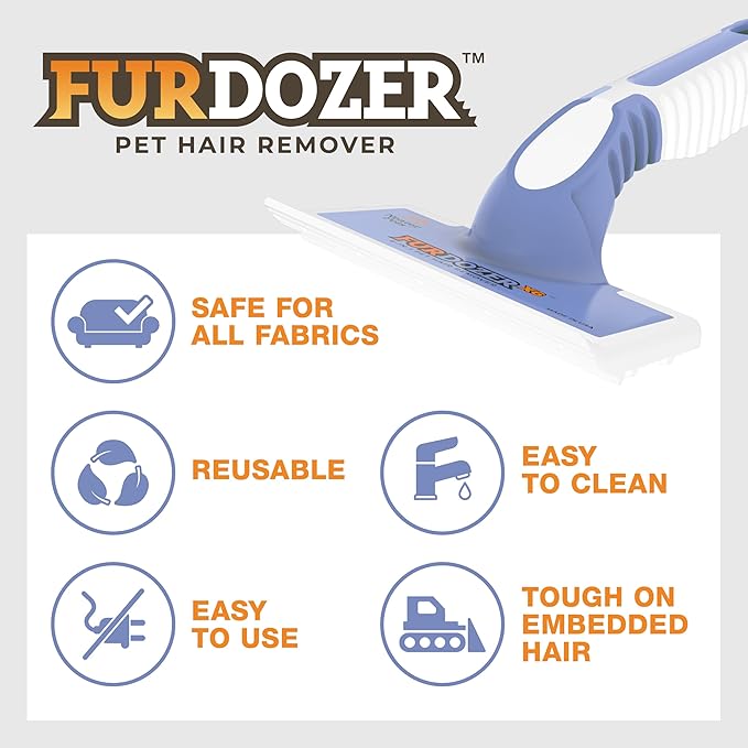 FurDozer X6 Pet Hair Remover & Auto Detailing Tool - Cat & Dog Hair Remover for Carpets, Car Interiors, Couches, Bedding, & Furniture - Reusable Pet Hair Removal Tool for Cat & Dog Fur & Lint, Purple