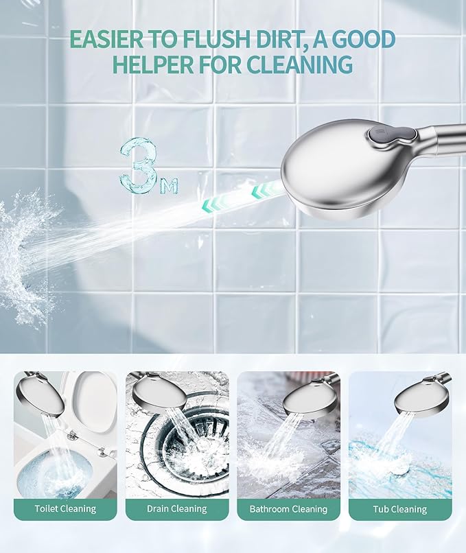Filtered Shower Head with Handheld, High Pressure 9 Spray Mode Chrome Showerhead with 4 Filters, Detachable Shower Head, Water Softener Filters Beads for Hard Water - Remove Chlorine