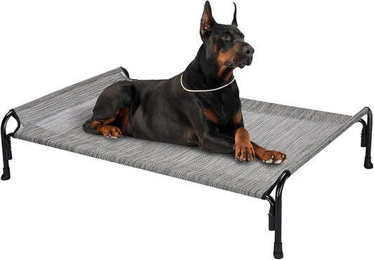 Veehoo XL Outdoor Elevated Dog Bed, Raised Dog Cot for Extra Large Dogs, Cooling Washable Waterproof Pet Hammock Beds with Slope Headrest, Breathable Mesh and Sturdy Frame, X-Large, CWC2204