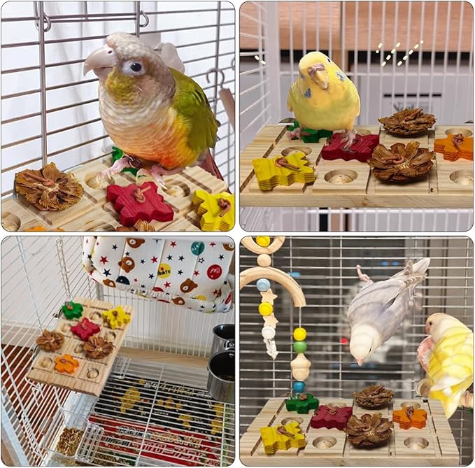 Bird Perch Stand Platform,Natural Wooden Perch Toys Playground Cage for Lovebirds, Small Parakeets, Conures, Budgies, Finches Conure Cockatiel (Medium)