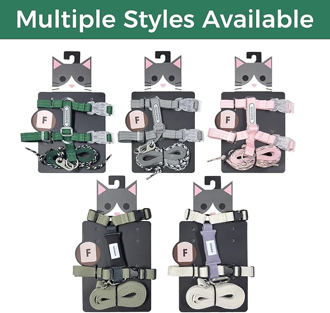 Cat Harness and Leash Set - Green Lightweight Soft Kitten Harness Escape Proof, Adjustable Travel Pet Harness for Walking,Easy Control Comfortable Outdoor (Green, One Size Fits All)