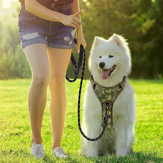 BARKBAY Dog Harness No Pull with ID Tag Pocket - Heavy Duty, Reflective, Easy Control for Large Dogs(Camo,M)