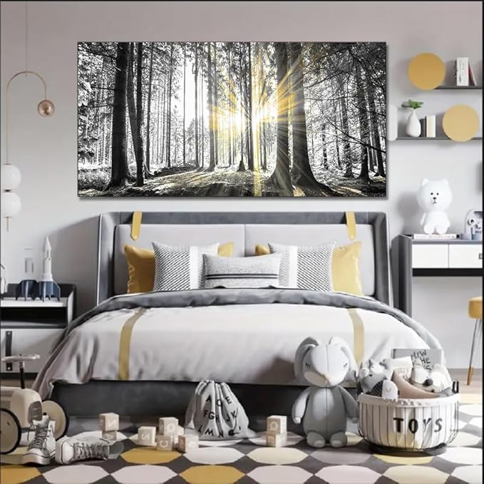 Yxbhhym-Bedroom Wall Art Decor for Living Room Large Canvas Prints Art Black and White Forest Wall Art Trees Picture Landscape Artwork for Wall Nature Scenery Poster Painting Office Decorations