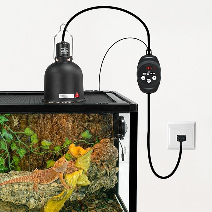 REPTI ZOO Reptile Light Fixture with Dimming Thermostat, 5.5 Inch Deep Dome Lamp Fixture with Temperature Controller for Reptile Heat Lamp Bulb, Max 100W