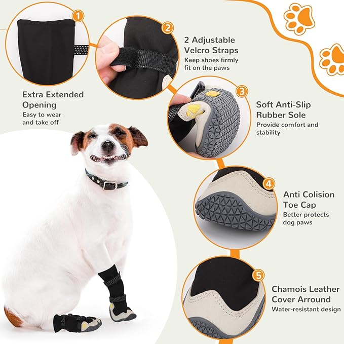 Dog Shoes for Large Small Medium Dogs, Dog Snow Boots Winter, Dog Booties and Paw Protectors to Prevent Licking, Anti-Slip Dog Shoes with Reflective for Hot Pavement, Hardwood Floors, Hiking (Size 6)