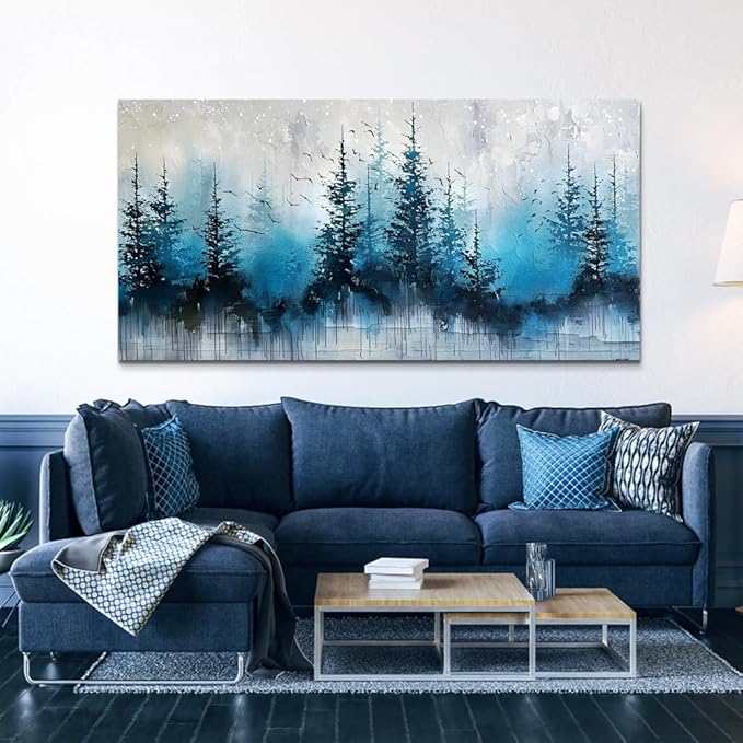 hyidecorart Large Wall Decor For Office Framed Wall Art For Living Room Scenery Abstract Wall Painting Bedroom Decoration Misty Forest Trees Pictures Artwork Canvas Prints Home Room Decor 60"X30"