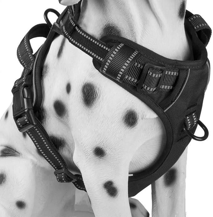 PoyPet No Pull Dog Harness, Reflective Comfortable Vest Harness with Front & Back 2 Leash Attachments and Easy Control Handle Adjustable Soft Padded Pet Vest for Small to Large Dogs (Black,XS)