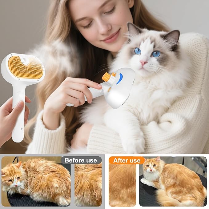 Pet Steam Brush for Dog & Cat – 3-in-1 Spray Hair Removal Comb – Steam for Shedding & Grooming – Water Brush for Long & Short Haired Pets – Spritz Defur Comb