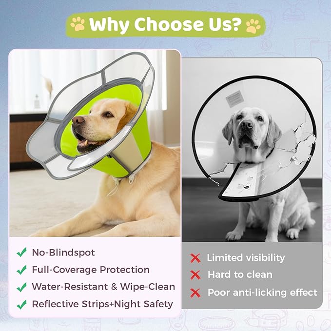 Soft Dog Cone Collar After Surgery Recovery,Adjustable E-Collar with Removable Shield,Lightweight,Breathable Anti-Licking Protective Cone for Large,Medium,Small Pets (Neon Green, L (Neck:15.5''-19''))