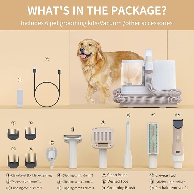 Redroad Dog Grooming Kit 16000Pa,Electric Clippers,Professional Pet Grooming Vacuum with 6 Pet Tools for for Dog and Cat, Vacuum Suction 99% Dog Cat Hair, P17