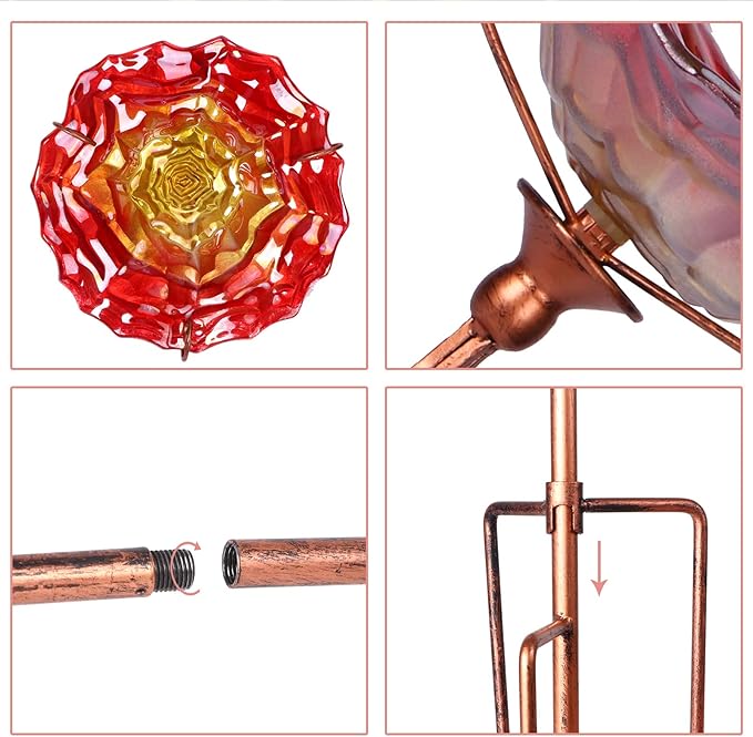 VCUTEKA Bird Bath, Glass Bird Baths for Outdoors Birdfeeder with Metal Stake Birdbath Garden Decor, Red