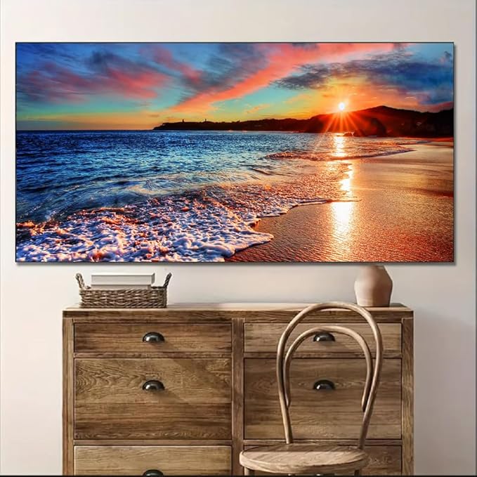 Yxbhhym-Beach Wall Art Pictures Decor for Bedroom Large Ocean Canvas for Wall Art Living Room Sunset Painting Coastal Artwork for Wall Seascape Print Sea Poster Landscape Office Art Home Decorations