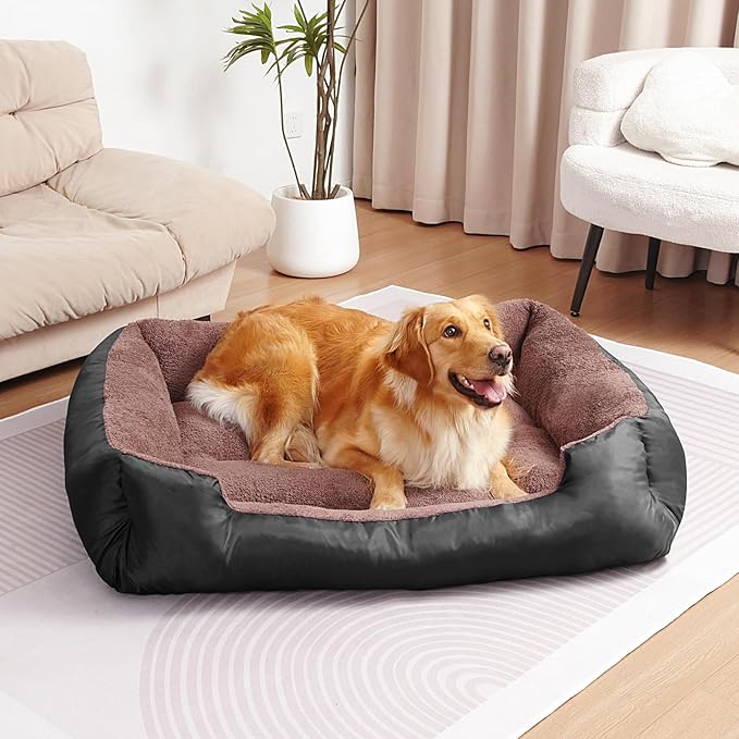 Dog Beds for Extra Large Dogs, Rectangle Washable Pet Bed with Sides, Big Dog Couch Bed with Non-Slip Bottom