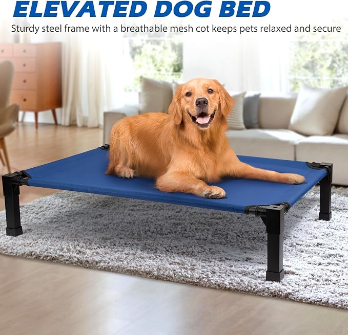 Heeyoo Elevated Dog Bed, Cooling Raised Pet Cot with Chew Proof Washable Breathable Mesh and Metal Frame, Portable Dog Cot Bed with No-Slip Feet for Outdoor or Indoor Use