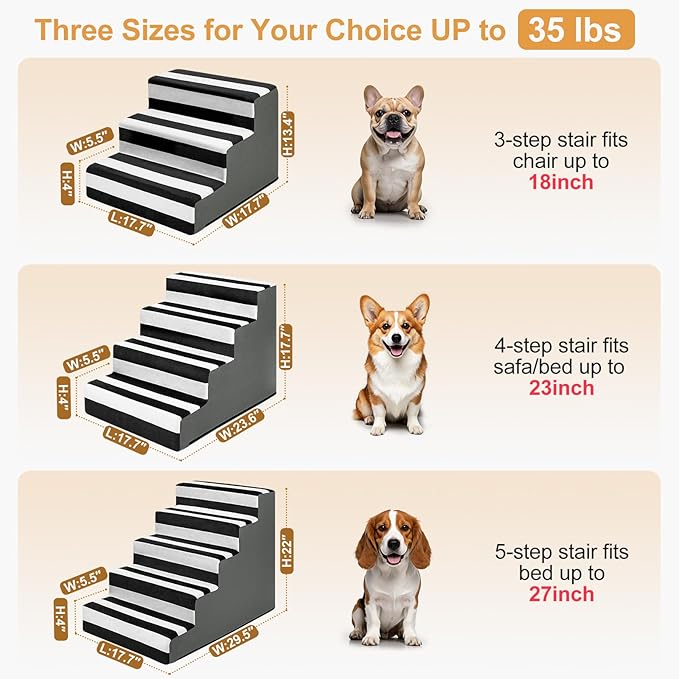 JOEJOY Dog Stairs for Small Dogs 17.7" H, 4-Step Dog Steps for High Bed and Couch, Pet Stairs with Non-Slip Bottom Washable Cover for Small Dogs and Cats