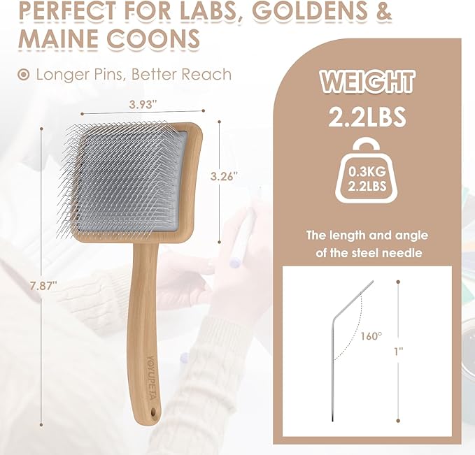 Large Slicker Brush for Dogs - 3PC Pet Grooming Kit - Undercoat Rake & Stainless Comb | Long Pins Remove Mats on Poodles, Golden, Labradoodles | Thick Coat Deshedder for Dogs, Cats, Oak