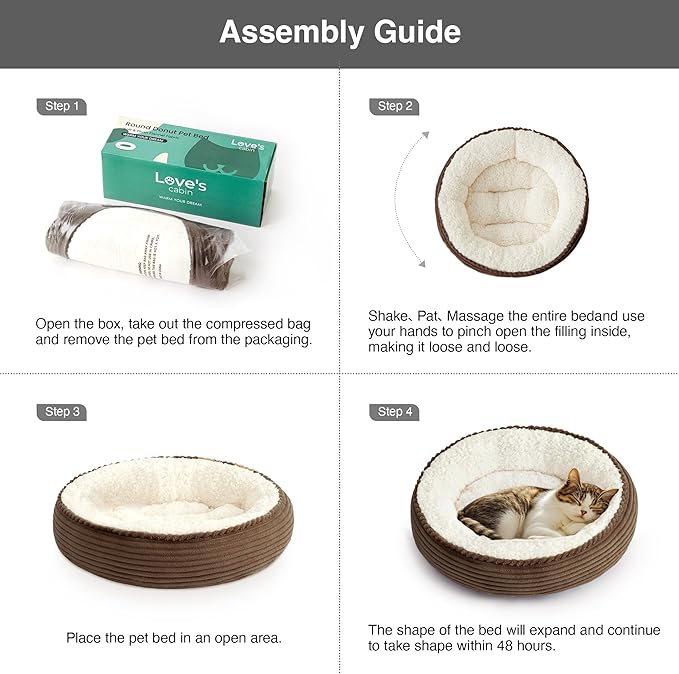 Love's cabin Round Donut Cat and Dog Cushion Bed, 20in Pet Bed for Cats or Small Dogs, Anti-Slip & Water-Resistant Bottom, Super Soft Durable Fabric Pet beds, Washable Luxury Cat Dog Bed Brown Stripe