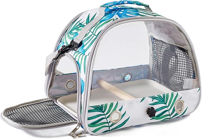 Small Bird Carrier Cage with Standing Perch & Tray Portable & Breathable Pet Travle Transport Carry Bag with Shoulder Strap for Vet Visit & Outdoor Walking (Printed)