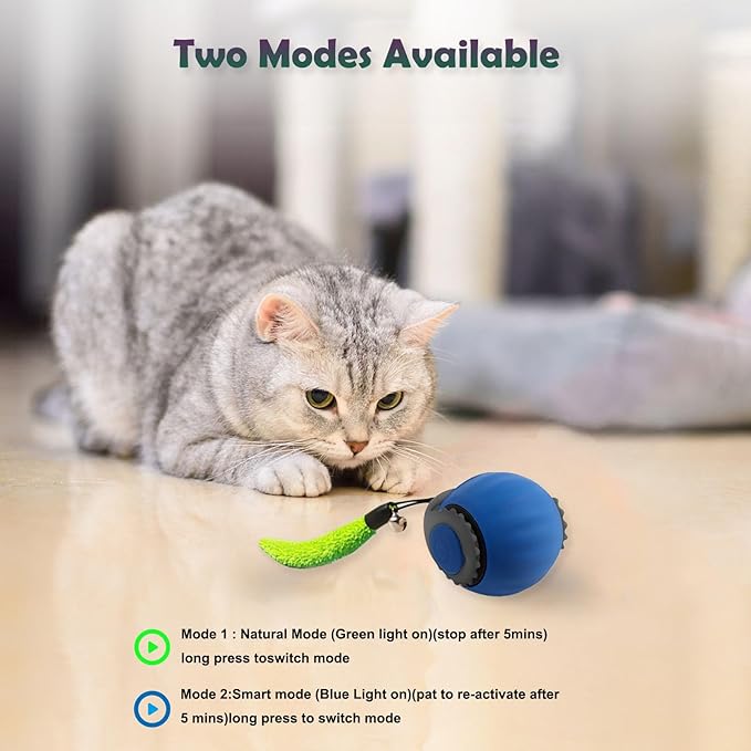 Smart Speedy 3.0 Interactive Cat Ball with Auto Obstacle Avoidance - Indoor Kitten Toy for Mental Stimulation & Playtime Fun ,2025 Edition (Blue)