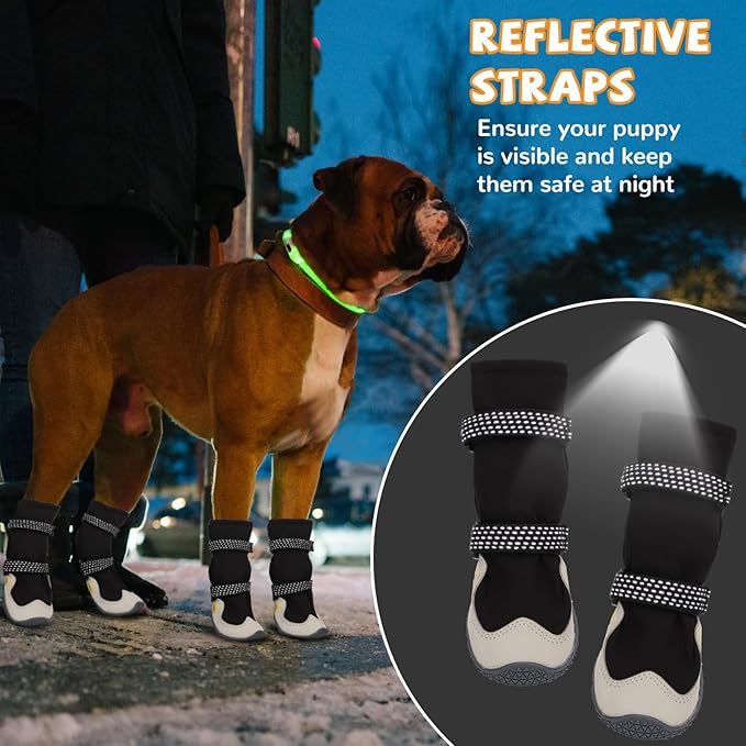 Dog Shoes for Large Small Medium Dogs, Dog Snow Boots Winter, Dog Booties and Paw Protectors to Prevent Licking, Anti-Slip Dog Shoes with Reflective for Hot Pavement,Hardwood Floors, Hiking (Size 7)