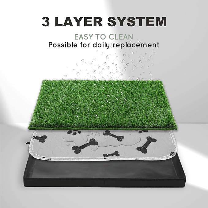 Dog Grass Pad with Foldable Dog Litter Box,Large Liner Base for Balcony,Ultra-Absorbent Artificial Grass Pads for Dogs Pee Pad Holder, Potty Training, 2 PCS Reusable Pee Pad