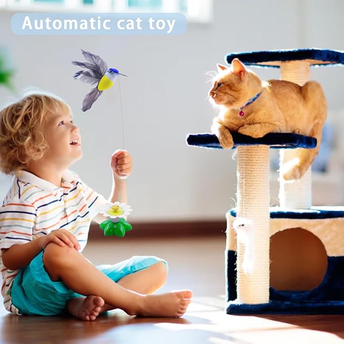 Yisquar Electric Bird & Butterfly Teasing Cat Toy 2PCS Interactive Bird Toy for Cats Interactive Cat Toys Automatic Electric Butterfly 360ยฐRotating Kitten Toys Fun Flying Birds Cats Play Chase
