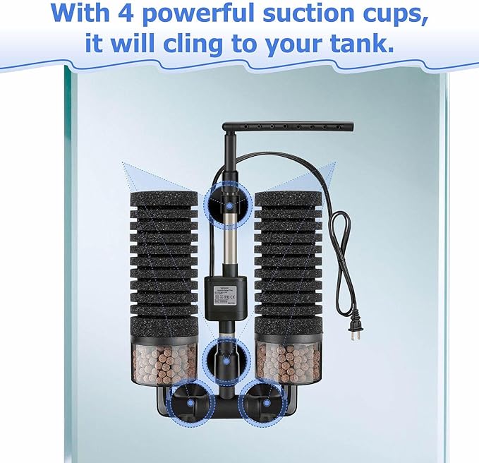 Upgrade Aquarium Electric Power Sponge Filter with Submersible Pump ,Ultra-Quiet Motor with Bio Ceramic Media Balls and 2 Spare Sponge (L for 20-55 Gal)